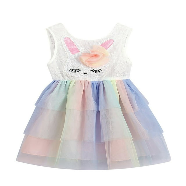 Robe Sans Manches en Maille de Pâques pour Bébé Filles Contraste Couleur Pailletée Bunny Robe d'Été une Pièce Multi-Couleur 4-5 Ans