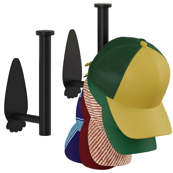 2 Pcs Hat Hooks for Baseball Caps, No Drilling Self Adhesive Hat Hanger, Carbon Steel Hat Racks, Hat Organizer for Baseball Caps, Black, 6.3 x 2 x 0.4 in / 16 x 5 x 1 cm