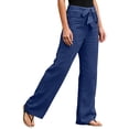 thumbnail image 6 of Minjewel Women's Solid Color Elastic Waist Loose Fit Breathable Cotton Linen Pants, Casual Trousers for Summer and Beach, Lightweight Comfortable,Dark Blue,S, 6 of 6