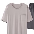 thumbnail image 4 of Mens Casual Botón Abajo Camisas Manga Larga Sólida Manga Corta Bolsillo Tee Coincidencia Suelta Cintura Pantalones Cortos Conjunto de Verano, 4 of 7