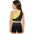 thumbnail image 2 of Hansber Kids Girls Cheerleading Outfit Gymnastics Dance Performance Sleeveless Crop Top with Shorts Set Fluorescent Yellow Black 14, 2 of 6