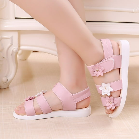 MLINS Girls Summer Shoes Flower Shoes Breathable Sandals Shoes for Kids Children (Pink, 29 Yards 17.9cm)