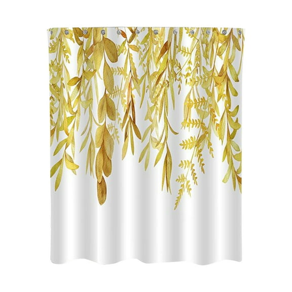 1Pc Shower Curtain Gold Yellow Shower Curtain Spring Leaves Fabric Shower Curtain Watercolor Floral Botanical Nature Aesthetic Shower Curtain for Bathroom Decor 72 X 72