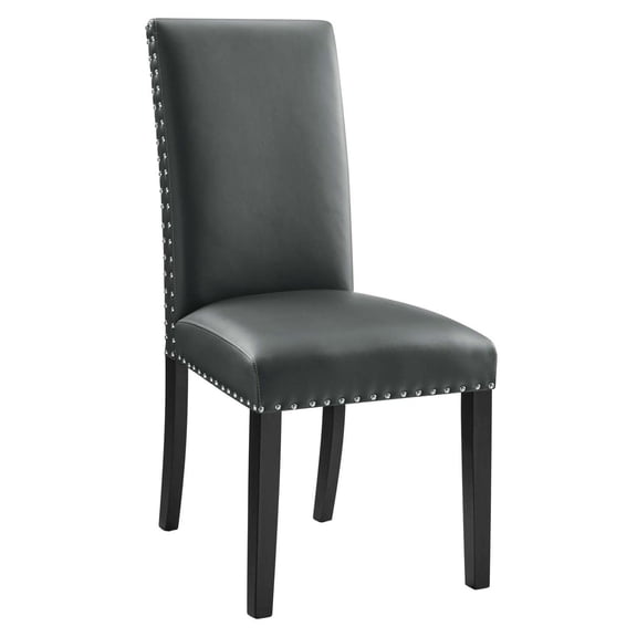 Maklaine Contemporary Wood and Faux Leather Dining Side Chair in Gray
