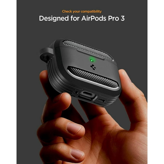 TG4THT-for AirPods Pro 3 Case, Rugged Armor Compatible with AirPods Pro 3rd Generation Case (2025), Shockproof Protective Cover with Carabiner - Matte Black