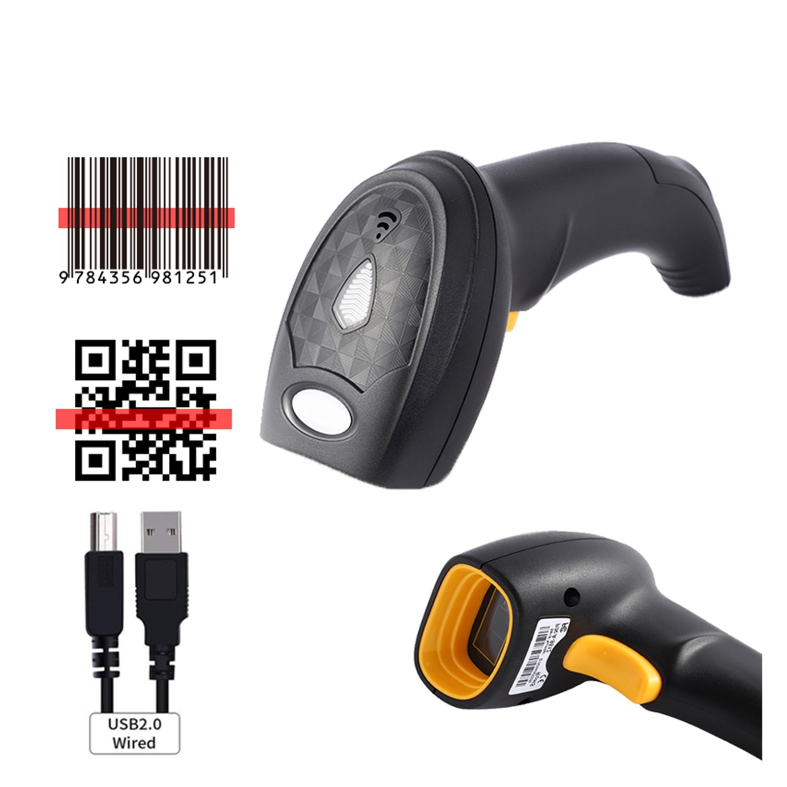 2D Barcode Scanner Handheld Barcode Scanner 1D/2D QR Bar Code Reader Receipt Portable USB Wired For Inventory POS Terminal ,Easy to Operate