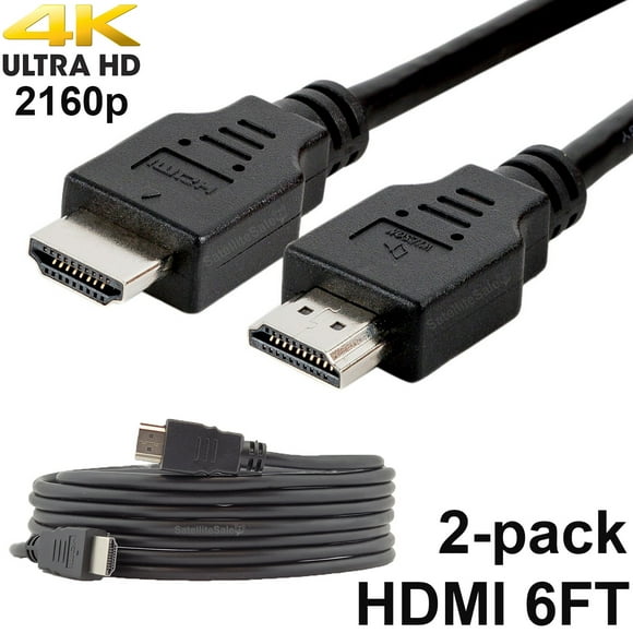 Pack de 2 Câbles Numériques 2.0 HDMI 4K Câble PVC Noir Fil Universel par SatelliteSale 6 Pieds
