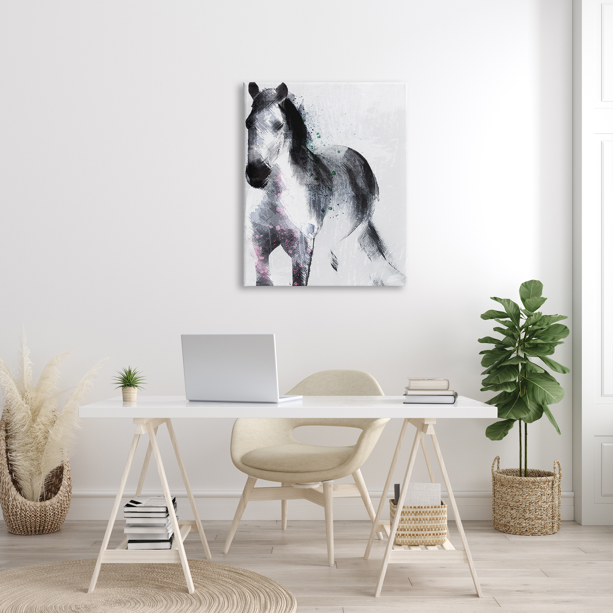 Stupell Industries Distressed Patch Line Wild Horse Portrait Black Pink, 30 x 40, Designed by Jennifer Ellory