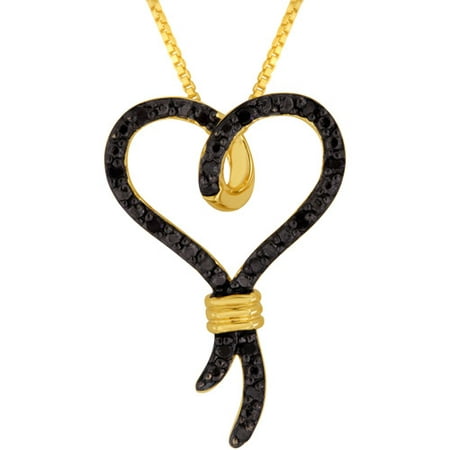 Knots of Love 14kt Yellow Gold over Sterling Silver 1/10 Carat T.W. Black Diamond Heart Pendant, 18