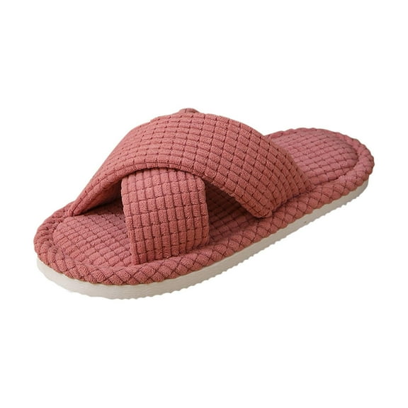 RUIYANQI Women's Waffle Textured Cross Band Slippers Soft Open Toe House Slides Comfortable Indoor Footwear Trendy Casual Slip On Shoes Pink Women Sandal