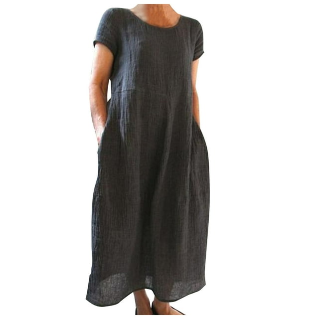 2025 Robes d'Été Confortables et Amples pour Femmes, Robes d'Été Unies à Manches Courtes pour Femmes, Robe Longue