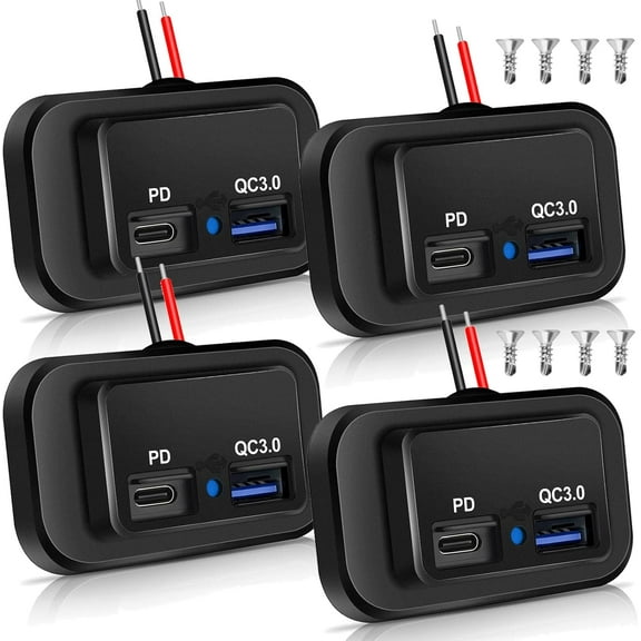 2PCS 12V/24V RV USB Outlet 48W, Dual PD3.0 Type-C (USB C) & Quick Charge QC3.0 USB-A Port Panel Wall Mount Automotive Car USB Socket Charger Power Adapter for RV Marine Boat ATV Motorcycle Truck Bus