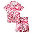 thumbnail image 4 of YUEHUA Girls Pajamas Silk PJS Set Pink Bow Satin Sleepwear Short Sleeve Jammies for Kids Valentine's Day Button-Down Nightwear size 7-14 Y, 4 of 4