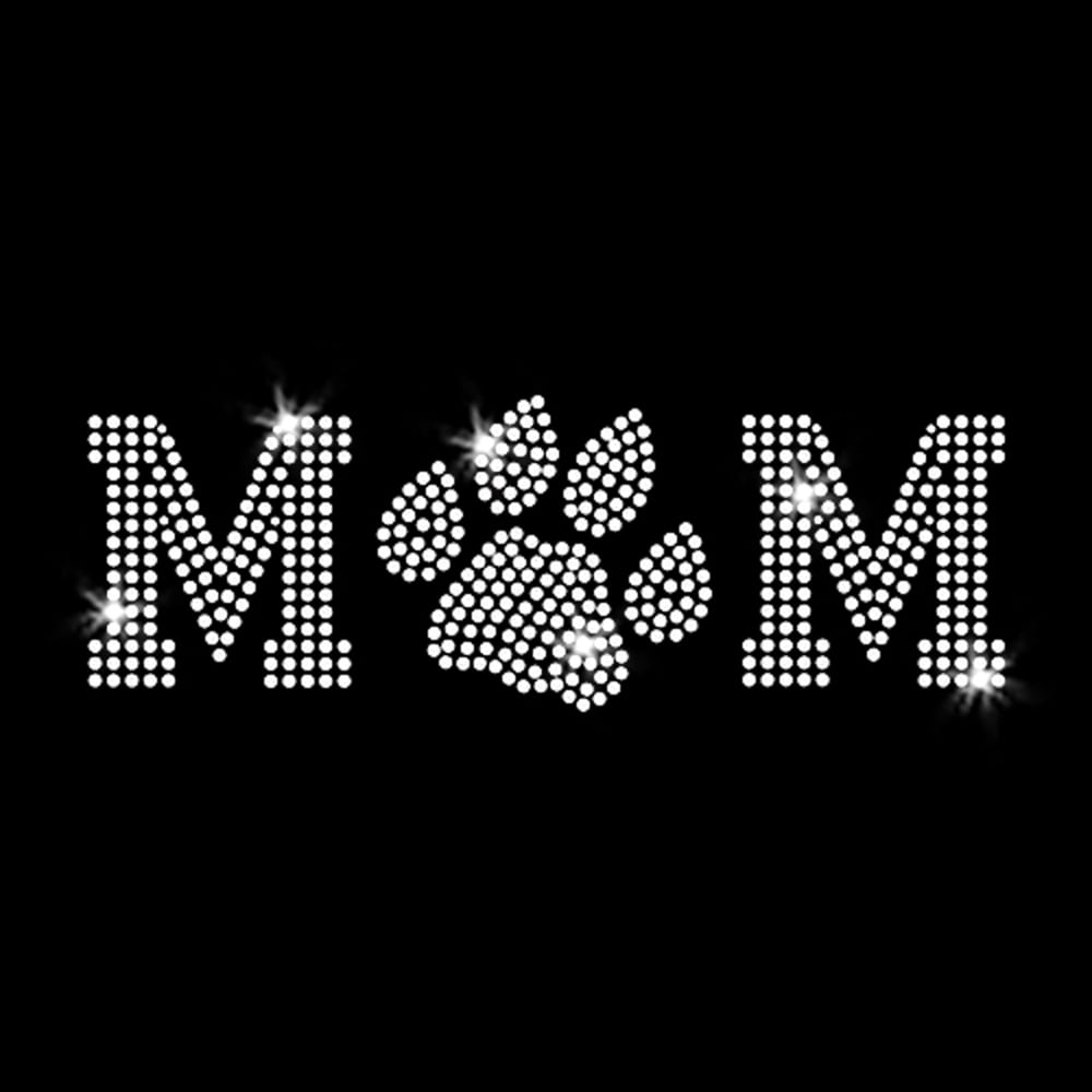Clear Paw Print Dog Mom Tiger Wildcat Panther Iron-on Clear Rhinestone Transfer by JCS Rhinestones