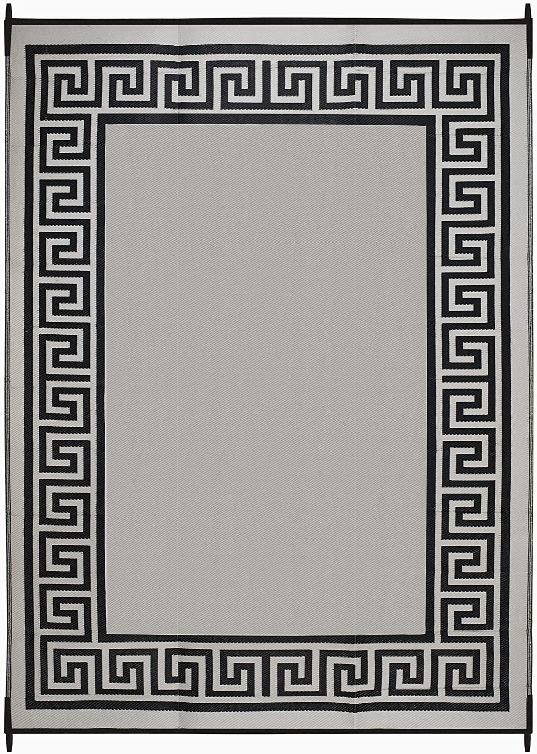 FH Home Outdoor Rug - Waterproof, Fade Resistant, Reversible - Premium Recycled Plastic - Greek Border - Large Patio, Deck, Sunroom, RV, Camping - Athens - Black & White - 9 x 12 ft Foldable