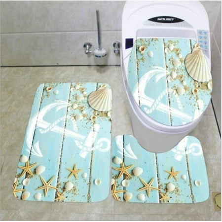 Non Slip Bath Mat Toilet Lid Cover, Nautical Bathroom Rug Sets