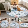 thumbnail image 6 of Summer Ocean Turtle Round Living Room Rugs 4 ft, Retro Shell Coral Washable Area Rug with Non-Slip Sturdy Edge Binding Round Carpet for Entryway Kitchen Bedroom Bathroom, 6 of 9