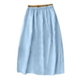 thumbnail image 4 of Cotton Linen Maxi Skirt, High Waisted Flowy Long Skirt with Side Slit, Casual Elastic Waist Drawstring Midi Skirt, Solid Color, 4 of 5