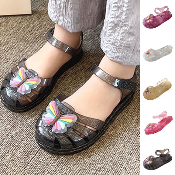 Girls Butterfly Decor Fisherman Jelly Sandals Cute Princess Flat Closed Toe Summer Beach Flats with Adjustable Buckle