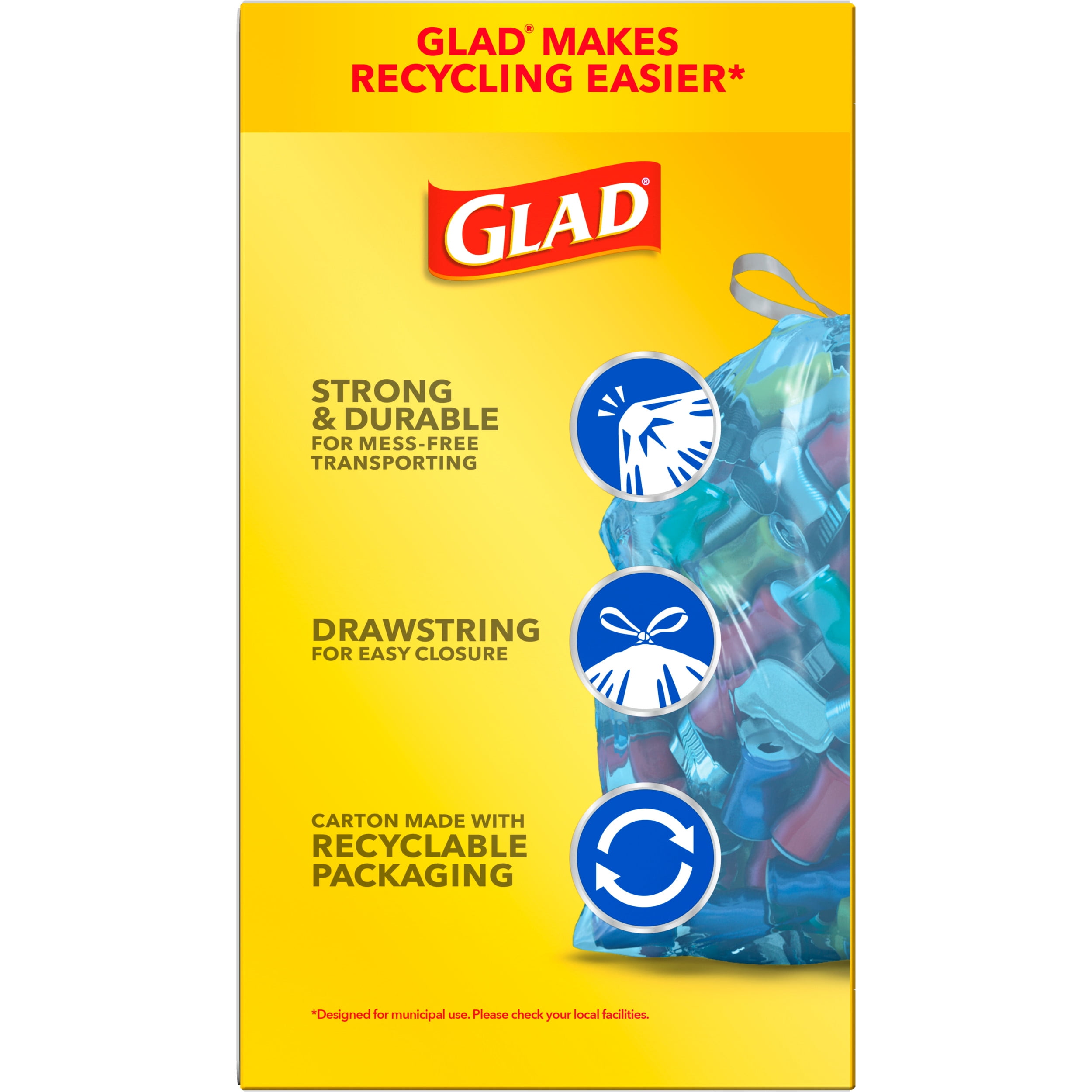 Glad Tall Kitchen Drawstring Blue Recycle Bags, 45 ct / 13 gal - Kroger