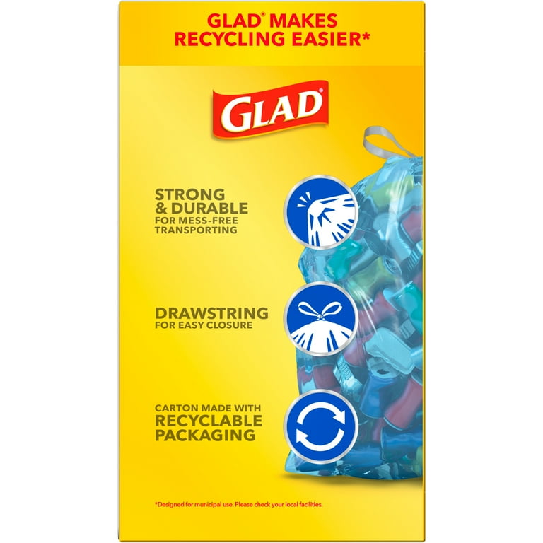 Glad Recycling Tall Drawstring Kitchen Trash Bags, Blue, 13 Gallon, 45  Count, Pack May Vary