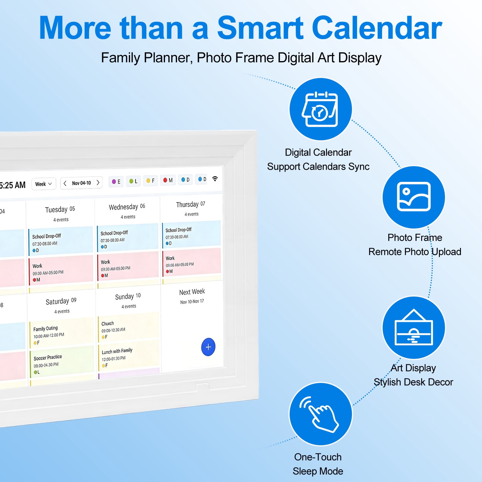 10.1 inch Wall Planner Digital Calendar & Chore Chart, WiFi Smart Touchscreen Interactive Display for Family Schedules/Meal Planner, Display Digital Calendar Great Gifts for Organizing Your 2026 Year