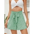 thumbnail image 3 of Chiclily Women's Wide Leg Shorts High Waist Adjustable Belted Loose Summer Lounge Shorts with Pockets, US Size Large, Leaves Green, 3 of 7