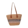 thumbnail image 4 of Bolso de playa ligero para mujer, bolso de mano tejido a la moda para desplazamientos al aire libre. Azul caqui, 4 of 9