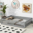thumbnail image 2 of PAPROOS Queen Montessor Floor Bed, Solid Wood Toddler Bed with Safety Guardrail and Door, Easy Assembly, Low-to-Floor Bed Frame with Slats for Kids, Gray, 2 of 11