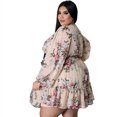 thumbnail image 3 of U.Vomade Robe Mode Grande Taille Ample Imprimée Col en V à Nouer, 3 of 5
