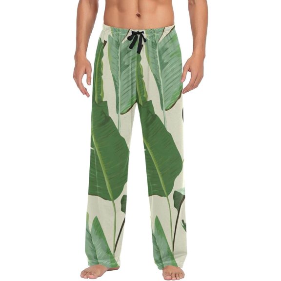 Tropical Palm Leaves Ghost Pajama Pants, Men's Lounge Pants Light with Drawstring and Pockets, Christmas New Year Birthday Father's Day Gifts