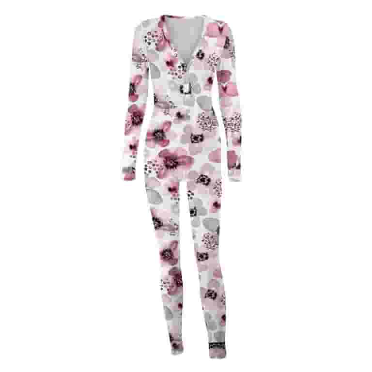 Women's Long One Piece Pajamas with Drop Seat Butt Flap Women's Long One Piece Pajamas with Drop Seat Butt Flap