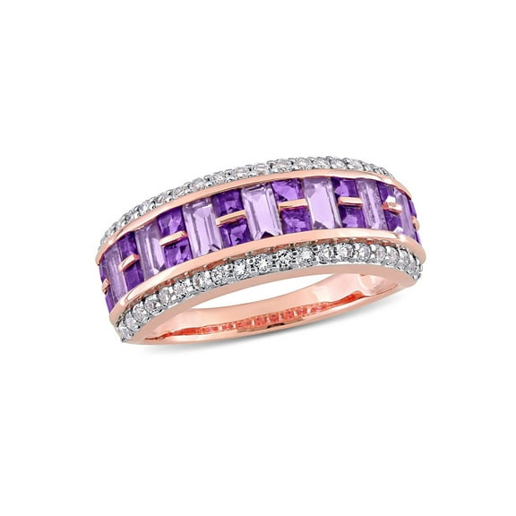 2.04 Carat (Ctw) Africa Amethyst, Rose De France and White Topaz Ring Band in 10K Rose Pink Gold for Women
