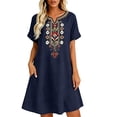 thumbnail image 2 of Antinious Ladies Short Sleeve V-Neck Embroidered Bohemian Versatile Dress with Side Pockets, 2 of 5