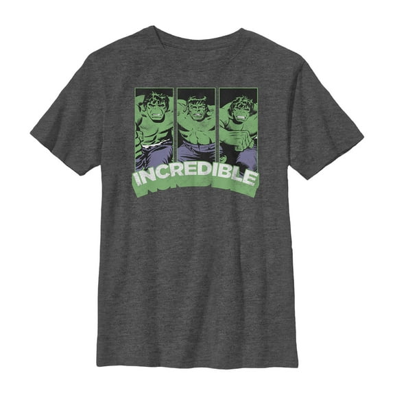 Boy's Marvel Hulk Incredible Panels  Graphic Tee Charcoal Heather Large