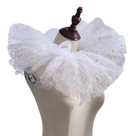Layered Tulle Metallic Foil Faux Collar Shawl Detachable Ruffled Neck Ruff Renaissances Victorian Halloween Clown Choker