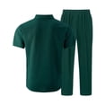 thumbnail image 4 of Mens Summer Waffle Knit Business 2 Piece Set Casual Outfits Button Down Short Sleeve Shirt & Loose Drawstring Pants Textured Striped Tracksuit Walking Suits Big and Tall Size S-3XL Army Green, 4 of 5