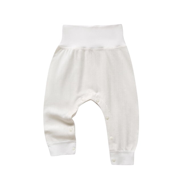 GigrtiJin 3 Months-3 Years Newborn Baby Cotton Pants Solid Color High Rise Snap Button Protection Cinch Bottom Pants for Infant