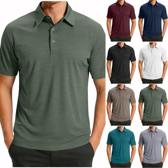HAOTAGS Men’s Short Sleeve Waffle-Knit Polo Shirt, Classic Collar Lightweight & Breathable Casual Top Army Green 2XL