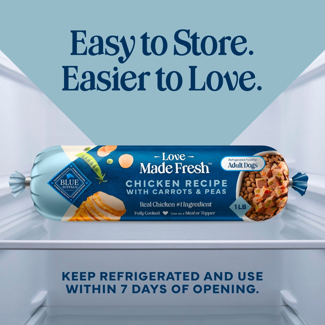 Blue Buffalo Love Made Fresh Dog Food, Refrigerated, Chicken Recipe, 1-lb Roll