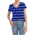 thumbnail image 4 of Aobny Women Vacation Tops Cooling Striped Blue T-Shirt V-Neck Elbow-Length T-Shirt Women, 4 of 7