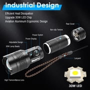 5000 Lumens Flashlights LED Rechargeable 30W Flashlight with Digital Power Display & 5 Modes Waterproof Handheld Flashlight for Camping Emergency