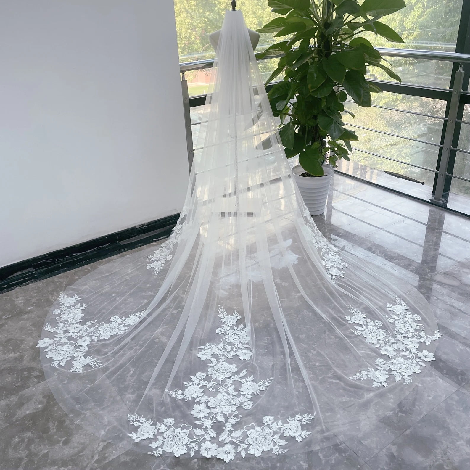 Lula Bridal - Cathedral Bridal Veil with Sequined Lace Ivory
