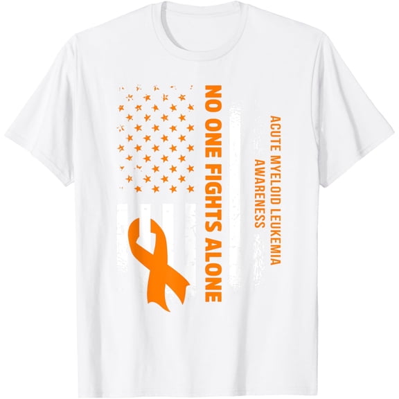 Nobody Fights Acute Myeloid Leukemia Alone USA Flag T-Shirt mens t shirt，white，women，funny，misfits，men，journey