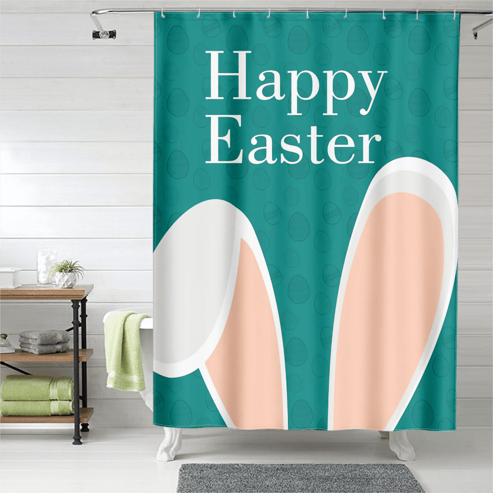 Fnyko Easter Shower Curtain Liner Cartoon Rabbit Egg Decoration