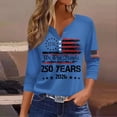 thumbnail image 2 of Women's USA 250th Birthday Henley Shirts 3/4 Sleeve V Neck Button Up American Flag 4th of July Patriotic Shirt, 2 of 3