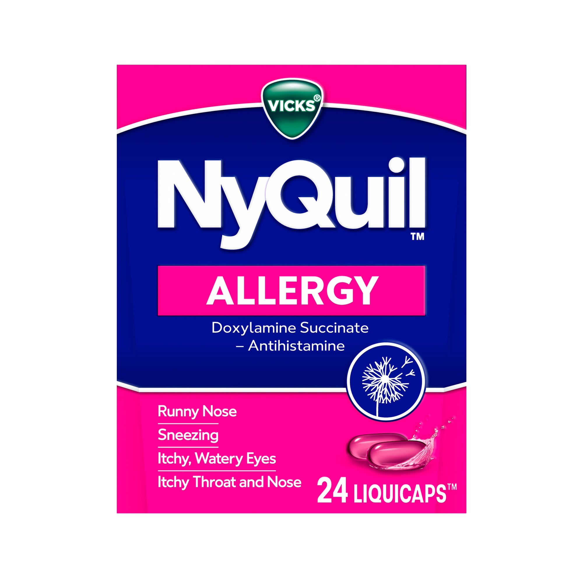Vicks NyQuil Allergy LiquiCaps, Nighttime Allergy Medicine for Adults, 24 Count