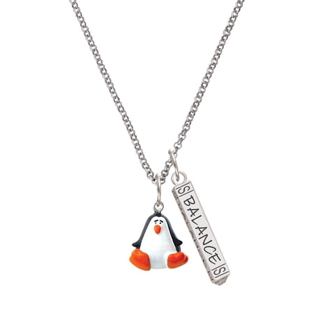 Delight Jewelry Resin Penguin Silvertone Balance Bar Charm Necklace, 23"