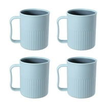 4 Pcs Plastic Cups with Handles, Coffee Mugs, Unbreakable Plastic Mug - BPA Free Reusable Microwave Safe Drinking Cups for Coffee, Tea, Cocoa, Milk, Cappuccino, Mocha, 3.46x4.13 Inch, Light Blue