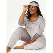 Joyspun Women's Velour Pajama Sleep Set with Eye Mask, 3-Piece, Sizes up to 3X